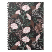 Carnet Délicates oeillets roses avec fleurs Feuilles vert (Devant)