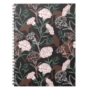 Carnet Délicates oeillets roses avec fleurs Feuilles vert