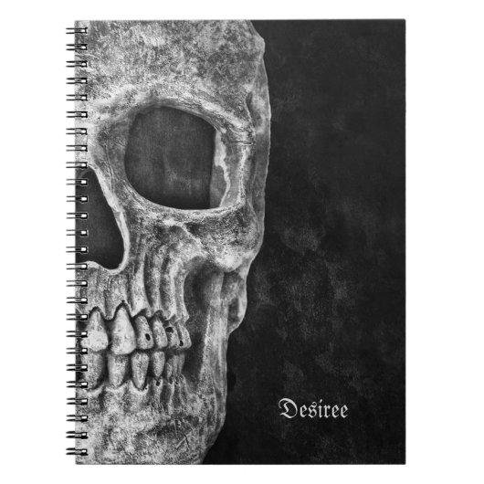 Carnet Demi-Crâne gothique Grunge Cool noir et blanc (Devant)