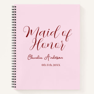 Carnet Demoiselle d'honneur mauve nom date rose pastel ma