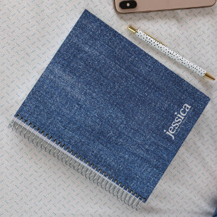 Carnet Denim Bleu Foncé Usé Typographie Moderne Arrondie