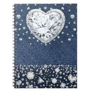 Carnet Denim Bleu Jean & Diamants Strass Diamant Cœur