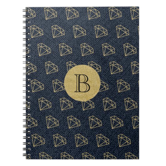 Carnet Denim & Diamonds Or et Bleu Glamour Bling (Devant)