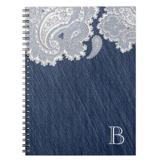 Carnet Denim Jean & White Lace Élégante Mariage nuptiale (Devant)