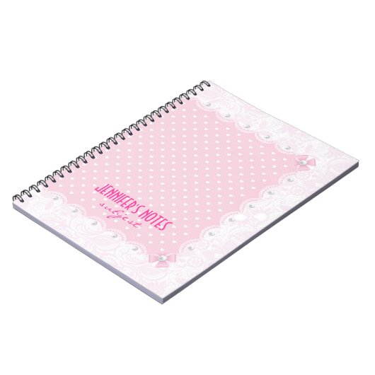 Carnet Dentelle florale rose pastel et perles blanches (Côté gauche)