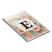Carnet Dentelle monogramme fleurs roses blanches et bleue (Côté Droit)