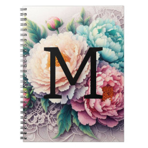Carnet Dentelle monogramme florale rose orange bleue pivo