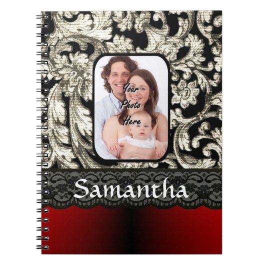Carnet Dentelle noire et damas (Devant)