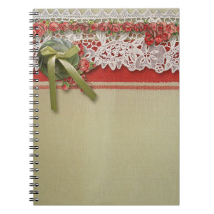 Carnet Dentelle Rose Antique Rouge Rustique Burlap Victor