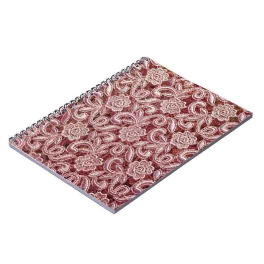 Carnet Dentelle rose, motif de roses anciennes. (Côté gauche)