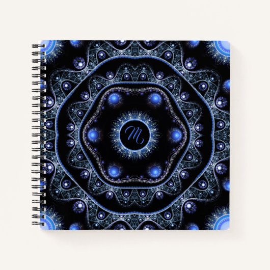 Carnet Dentelle Turquoise en bleu Boho Mandala Monogramme (Devant)