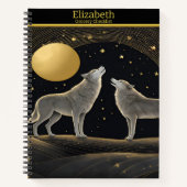 Carnet Des loups hurlent sereinement à une lune dorée rad (Devant)