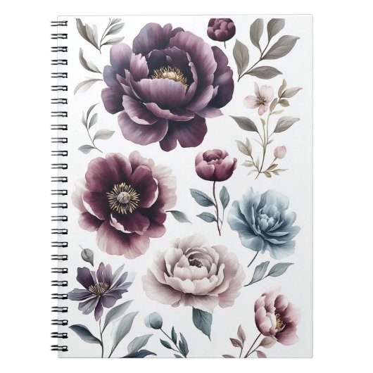 Carnet des pivoines moody violet foncé et bordeaux (Devant)