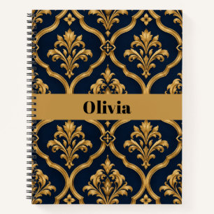 Carnet Design de motif vintage élégant en or et damas mar