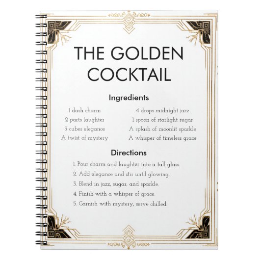 Carnet Design élégant Art Déco Reco Recette (Devant)