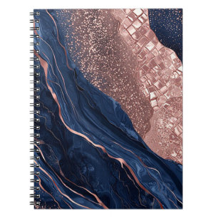 Carnet Design Marbré Abstrait Navy et Or Rose