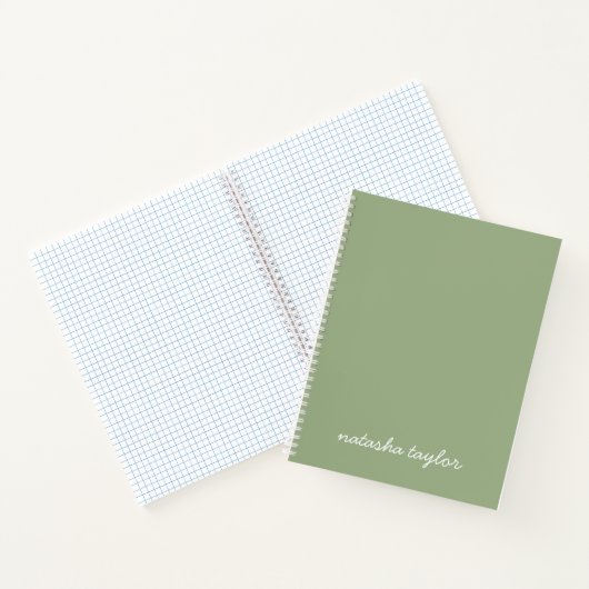 Carnet Design moderne Sage vert Script Monogramme Nom (Intérieur)