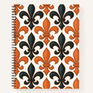 Carnet Design Motif Orange noir baroque Fleur-de-lis