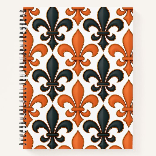 Carnet Design Motif Orange noir baroque Fleur-de-lis (Devant)