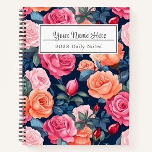Carnet Design Motif Rose rouge rose orange