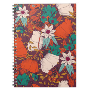 Carnet Design motif sans couture avec fleurs dessinées à 