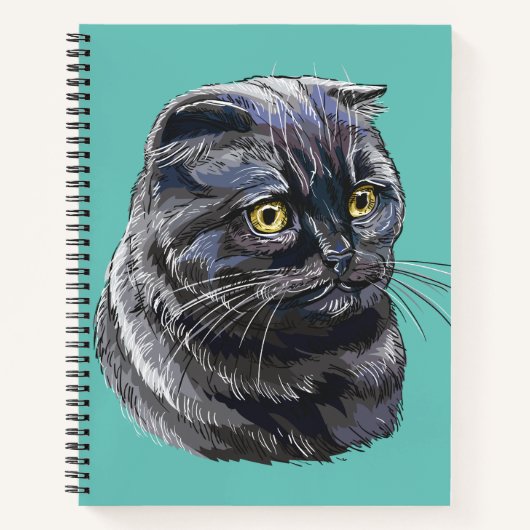 Carnet Dessin à la main drôle chatte noir moelleux. (Devant)