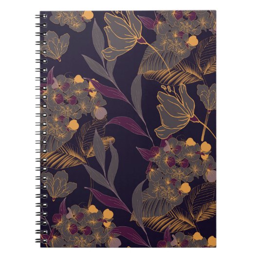 Carnet Dessin Abstrait de fleurs et de feuilles sur un or (Devant)