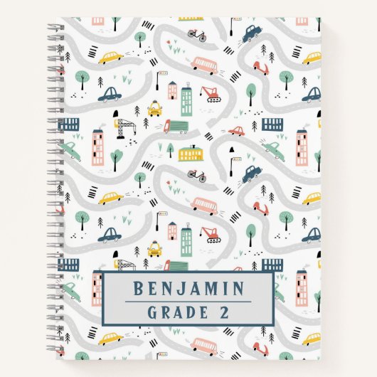 Carnet Dessin Animé Enfants Mignons Routes Voitures Motif (Devant)