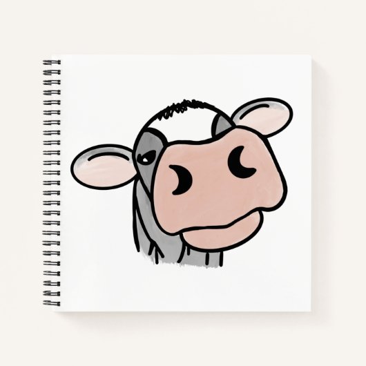 Carnet dessin animé vache noir blanc rose baiser gris ani (Devant)
