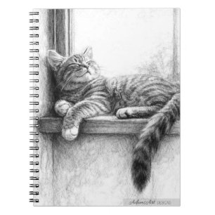 Carnet Dessin au crayon de chat tigré endormi