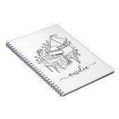 Carnet Dessin au trait personnalisé de joueuse de piano f (Côté Droit)