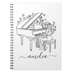 Carnet Dessin au trait personnalisé de joueuse de piano f