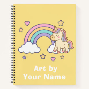 Carnet Dessin de licorne arc-en-ciel jaune mignon