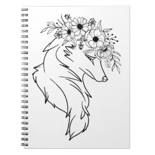 Carnet Dessin de ligne de loup minimal avec fleurs