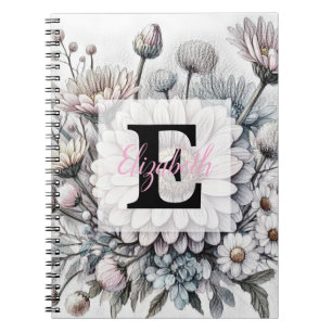 Carnet Dessin floral à monogramme de gerbera daisies rose