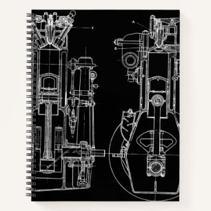 CARNET DESSIN MÉCANIQUE VINTAGE BLUEPRINT BLANC PERSONNA