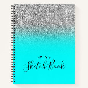 Carnet Dessin ombré aqua clair et paillettes argentées
