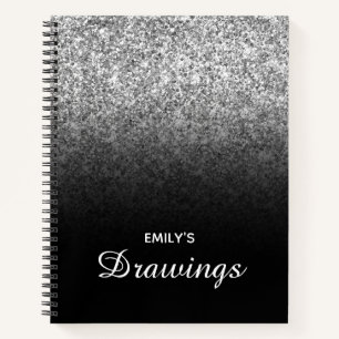 Carnet Dessin ombré pailleté noir et argent