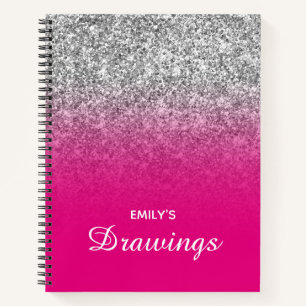 Carnet Dessin ombré rose vif et paillettes argentées