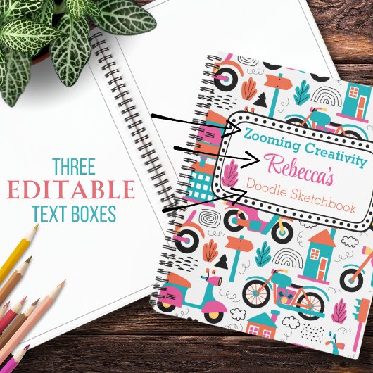 Carnet Dessin personnalisé Motif à doodle à cyclomoteur c