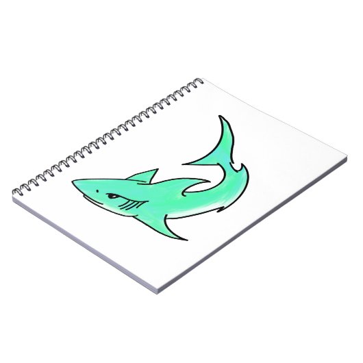 Carnet dessin souriant requin menthe bleu vert océan anim (Côté gauche)
