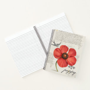 Carnet Dessin vintage de pavot rouge + typographie victor