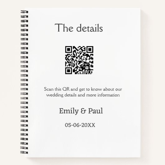 Carnet Détails mariage Web scan QR ajouter nom couple (Devant)