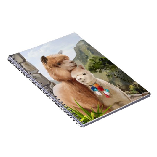 Carnet Deux alpacas moelleux sur l'arrière - plan du lac (Côté Droit)