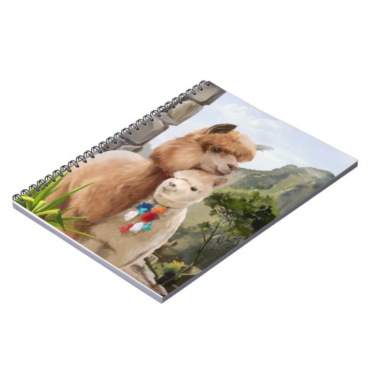 Carnet Deux alpacas moelleux sur l'arrière - plan du lac (Côté gauche)