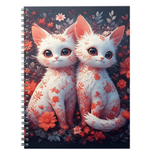 Carnet Deux chatons blancs et fleurs