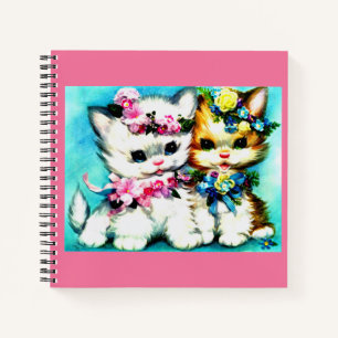 Carnet deux chatons et beaucoup de fleurs