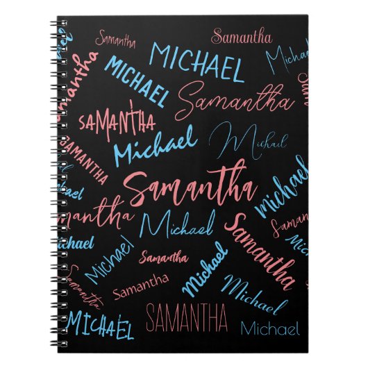 Carnet Deux noms couples motif monogramme bleu rose clair (Devant)