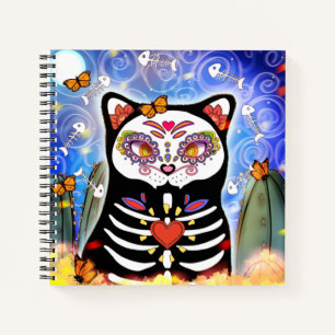 Carnet Dia De Los Muertos Chat Noir