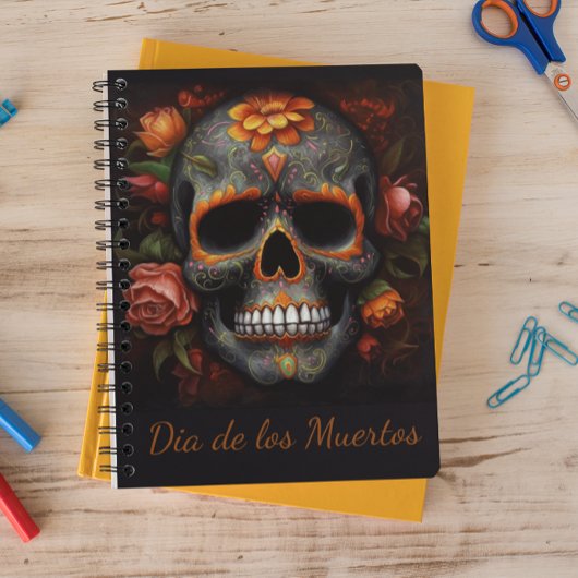 Carnet Dia de los Muertos peint crâne personnalisable